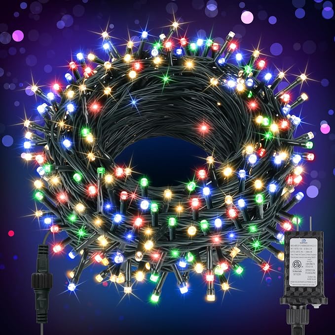 FairyGlim 100 LED Christmas String Lights, 33 FT Connectable Waterproof String Lights Green Wire with Timer Memory Function & 8 Modes, for Indoor Outdoor Xmas Trees Party Garden, 33 FT Multicolor