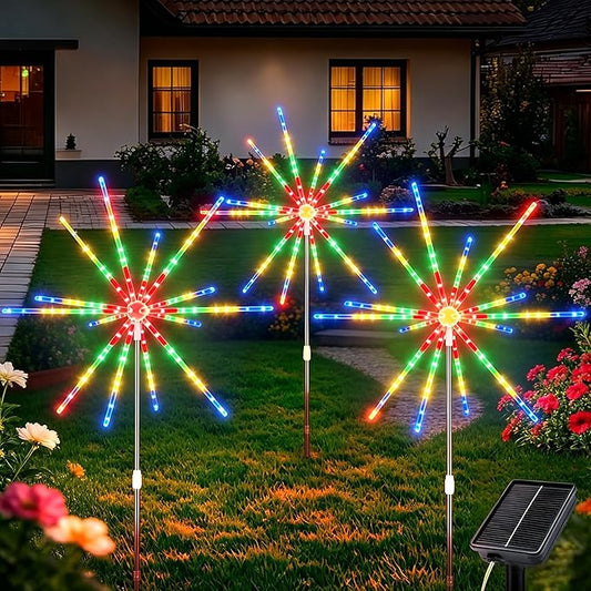 CCILAND Solar Firework Lights Outdoor, 3 Pack 336 LEDs Solar Starburst Garden Lights with Timer 8 Modes, Waterproof Decorative Lights for Yard Patio Walkway Pathway Party Wedding (Multicolor)