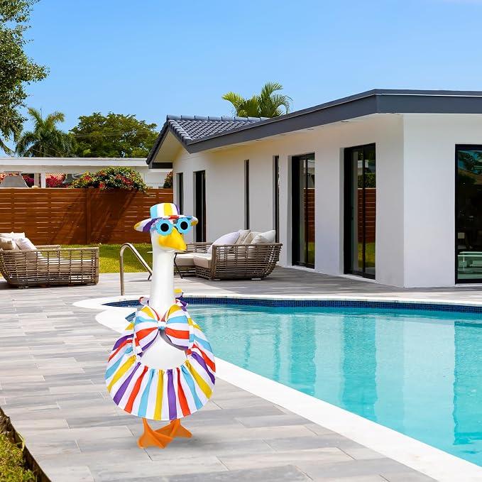 JcHrmers Summer Bikini Goose Outfit Porch Goose Beach Swimsuit Outfits for 23 Inch Geese Statues Lawn Stripes Bathing Suit Goose Clothes for Outdoor Garden Yard Decor (Striped)