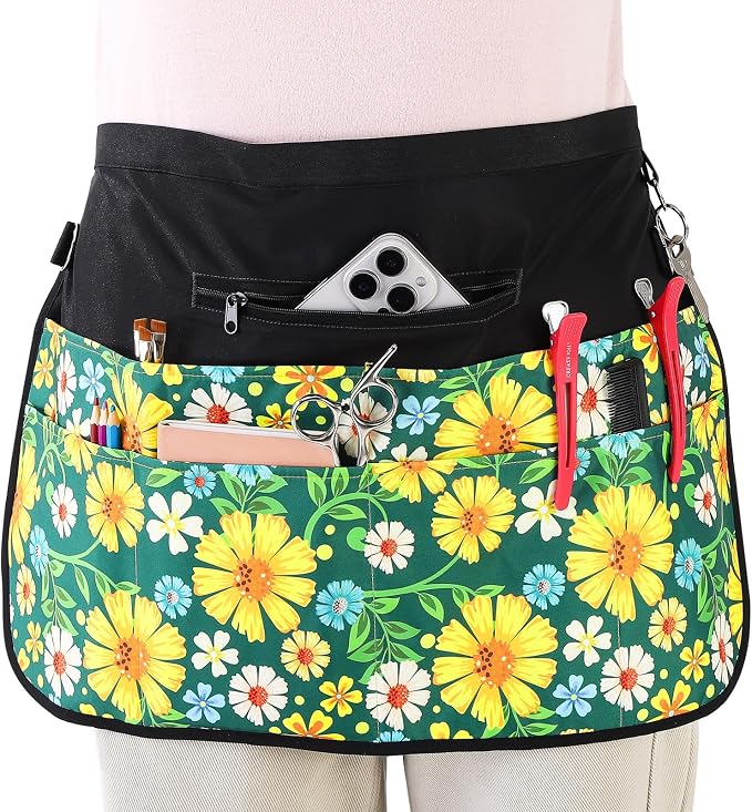 Gardening Apron for Women, Waterproof Half Florist Apron with 7 Pockets, Adjustable Harvesting Aprons