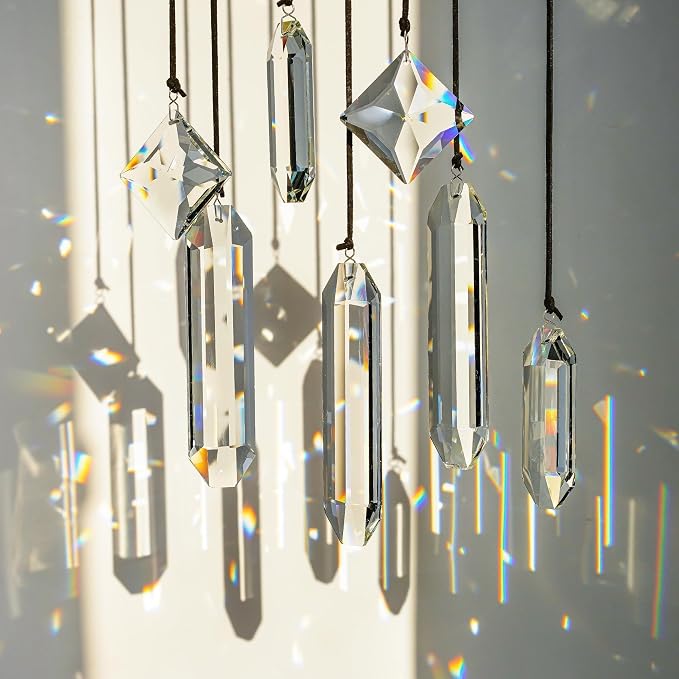 Set 7 Clear Crystal Prisms Suncatchers Window Hanging, Modern Grief Gift | Hanging Crystals,Glass Ornament For Christmas Tree,Rainbow Maker,Sun Catcher Indoor Window,Home Garden Decoration,Glass Prism