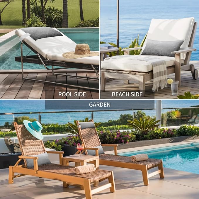 Chaise Lounge Headrest Pillow 2 Pack, Grey Black Ombre Waterproof Chair Pillows with Insert & Adjustable Elastic Strap for Beach Pool Recliner, Geometric Stained Glass Outdoor Patio Pillow