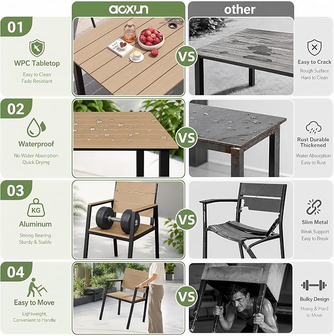Outdoor Table and Chairs for 6 Aluminum Patio Dining Set with Umbrella Hole | All Weather,HDPS Material,Oversized,7 Piece,for Backyard,Rot-Fade-Crack Proof,Maintenance-Free,Sturdy,Heavy-Duty,Yellow