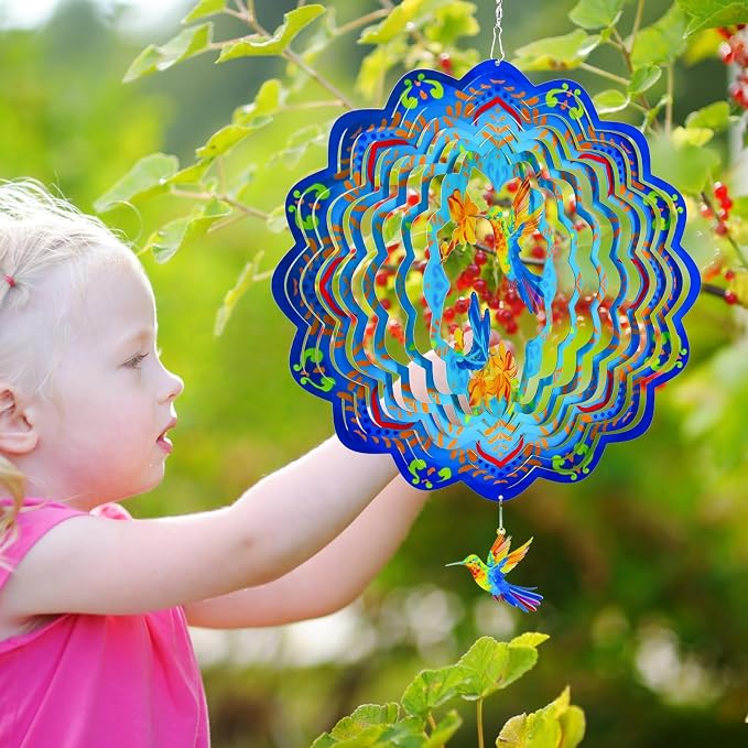 Wind Spinners,12 inch Hummingbird with 360° Swivel Hook for Yard and Garden, Bird Wind Catcher, Metal Wind Spinners Outdoor for Lawn Hanging Crafts Decor Kinetic Yard Art Ornament Gifts