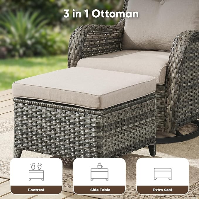 Belord 8 Piece Wicker Patio Furniture Set, Outdoor Swivel Rocker Chairs Set of 2 with Ottomans and Sectional Couch, All Weather Patio Conversation Furniture Set, for Pool,Yard Gray Wicker/Beige