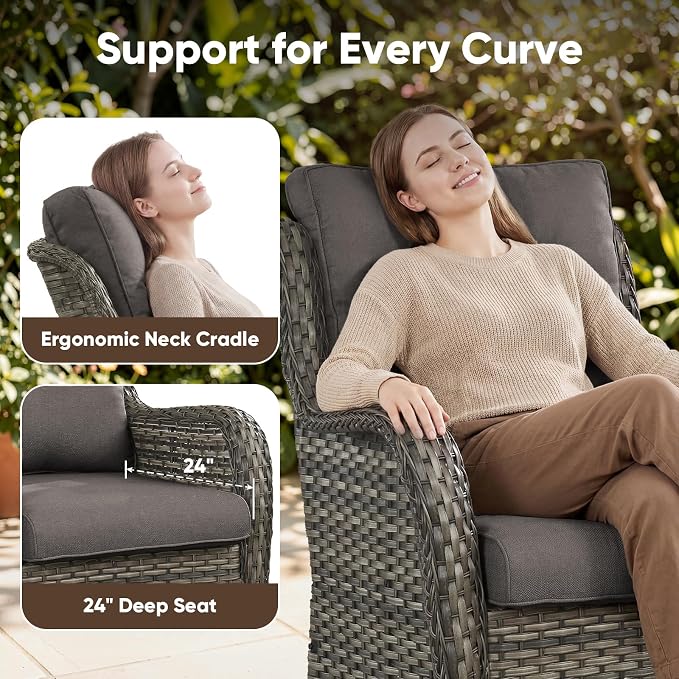 Belord 5 Piece Outdoor Wicker Furniture, Patio Swivel Rocking Chairs with Loveseat and 3 Seat Sofa,All Weather Patio Conversation Furniture Set, for Backyard Poolside Gray Wicker/Gray
