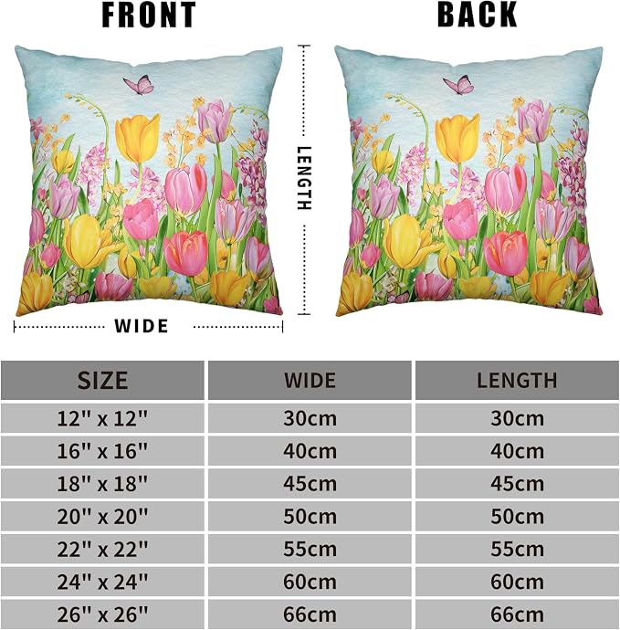 Tulip Pillow Covers 20x20 Set of 2 Spring Throw Pillow Covers Pink Yellow Tulip Floral Outdoor Pillowcase Watercolor Cotton Linen Cushion Case for Sofa Outdoor Patio