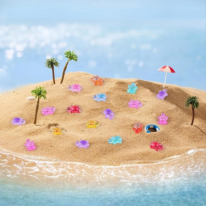 200 Pcs Mini Resin Turtle with 1 Pc Jumbo Resin Purple Turtles, Luminous Miniature Tiny Turtles to Hide Glow in The Dark for Fairy Garden Dollhouse Micro Landscaping
