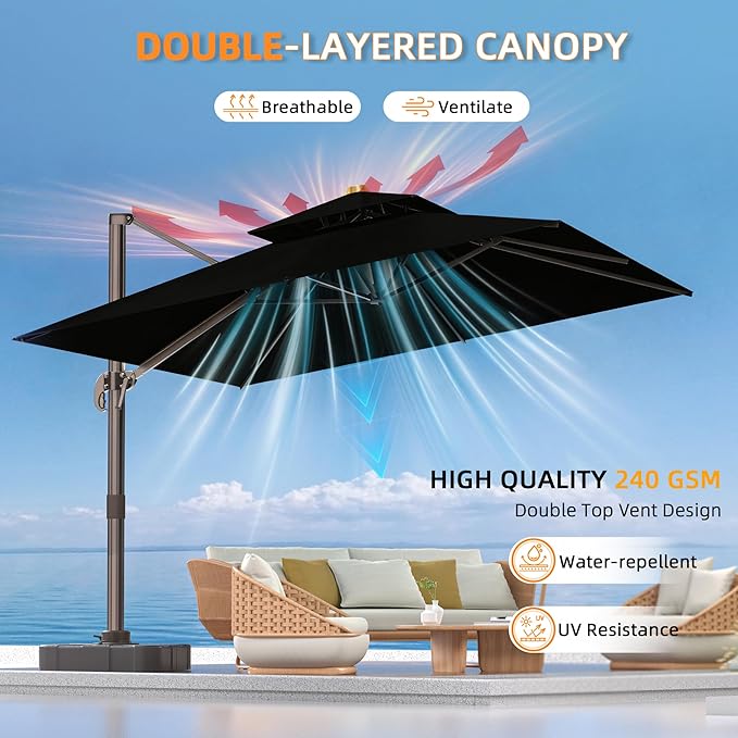 10' X 13' Outdoor Patio Umbrella Large Rectangle Cantilever Umbrella Heavy Duty 360°Rotation Offset Umbrella for Garden Deck Pool Patio, Black