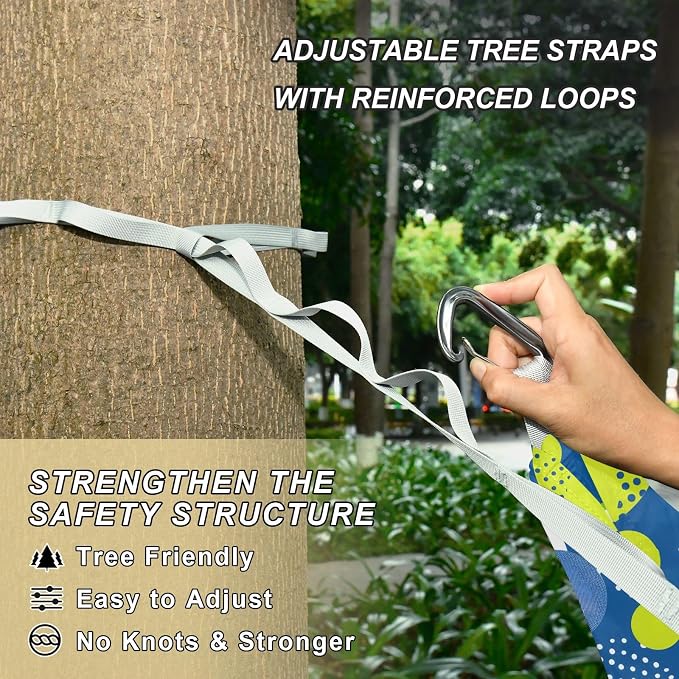 Camping Hammock Outdoor Hammocks for Outside Yellow Blue Geometric Beach Trees Portable Lightweight with Pockets Tree Straps Indoor