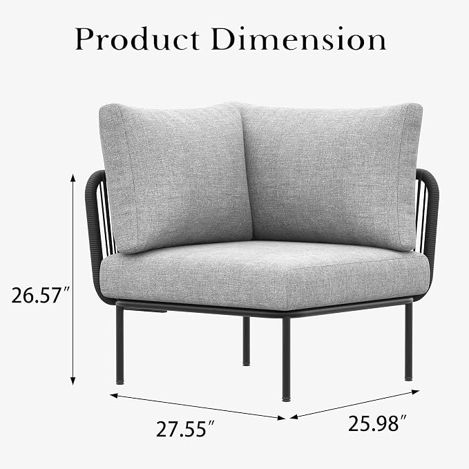 LayinSun 2 Pieces Aluminum Patio Furniture Set, Modern Modular Sectional Corner Chairs and Upgrade Thickness Cushion