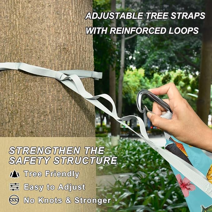Camping Hammock Outdoor Hammocks for Outside Toucan Hibiscus Flower Beach Trees Portable Lightweight with Pockets Tree Straps Indoor Small