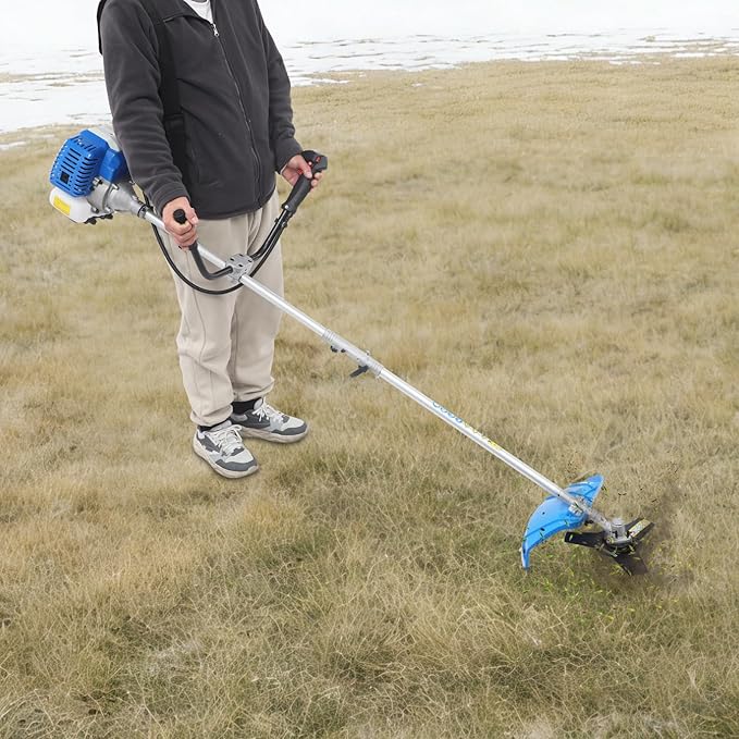 Brush Cutter, 2-Stroke 25.4CC 10000RPM Gas Lawn Edger Single Cylinder Air Cooled Weed Wacker Multifunction Weed Eater Aluminum Gas Powered Weed Trimmer Garden Trimmer w/0.2 Gal Fuel Tank Capacity
