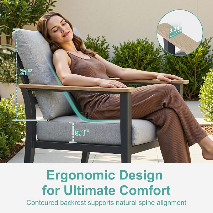 Aluminum Outdoor Patio Furniture Set 7-Seat, Patio Conversation Set Sectional Furniture Set with High Backrest & Thickened Cushions for Garden, Backyard, Poolside, Grey