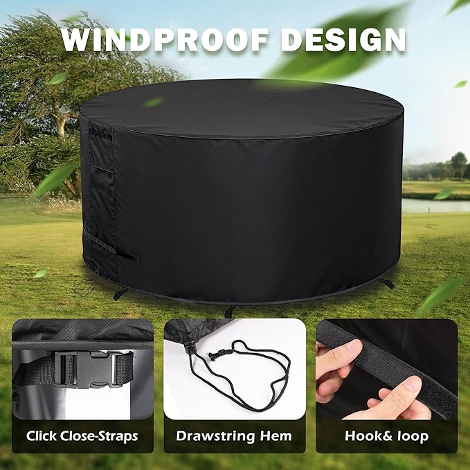 Round Patio Furniture Cover Weatherproof, 42 Inch Outdoor Round Table Cover for Patio Dining Table and Chairs Waterproof 42" Dia x 28" H
