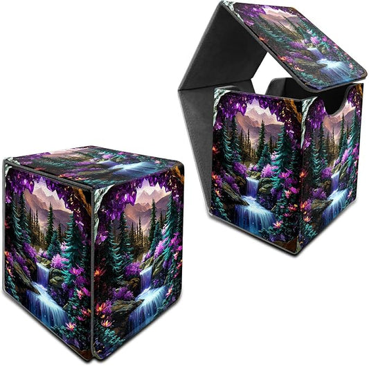 Purple Mountains Card Deck Box for MTG, Personalized Card Storage Case Fits 120+ Sleeved Cards, Premium Leather TCG Box with Strong Magnetic Closure for Magic, CCG, PTCG, Baseball Cards