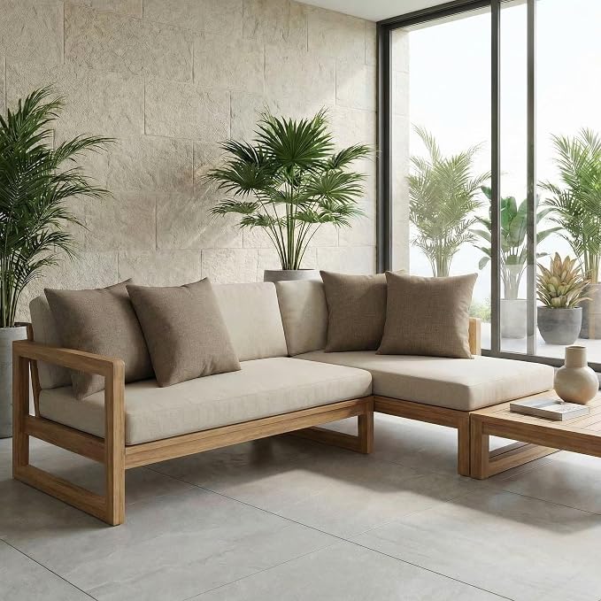 RSH DECOR: Sunbrella Square Throw Pillows Set of 4 | 24" x 24" | Water & Fade-Resistant Performance Fabric | Outdoor Pillow Covers with Down-Alternative Inserts | Made in USA (Spectrum Mushroom Brown)