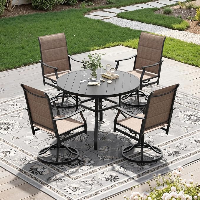 Soohow Outdoor Dining Set for 4, 5-Piece Round Table Patio Dining Set, 4 x Swivel Patio Chairs and 1 x 41 Round Outdoor Dining Table, for Poolside, Backyard and Proch