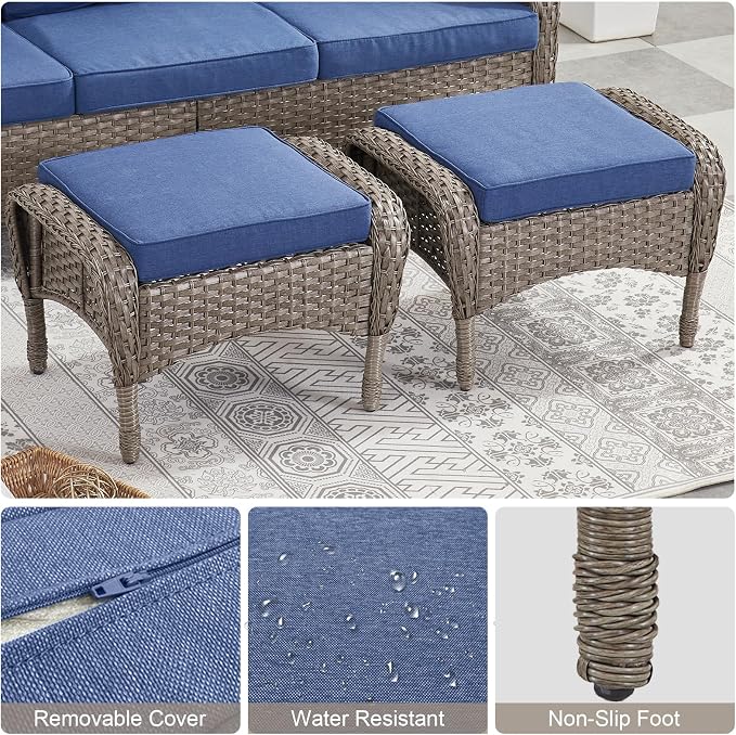 Belord Outdoor Ottomans for Patio Foot Rest - 25 Inch PE Wicker Foot Stool Set of 2 for Patio Furniture Sets,All Weather Rattan Ottoman for Balcony Deck Backyard Brown Gray