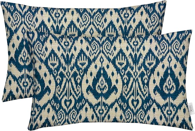 RSH DECOR: Lumbar Throw Pillows Set of 2 | 20" x 12" | All-Weather Spun Fabric | Water and Fade-Resistant | Outdoor Support Pillows for Patio Furniture | Ashmore Marine - Made in USA