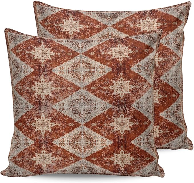 Outdoor Waterproof Pillow Covers Set of 2, Medieval Turkish Patterns Vintage Mural Wallpaper Patio Throw Pillow Covers, Decorative Cushion Case for Couch Sofa Furniture Garden, 16x16 Inch