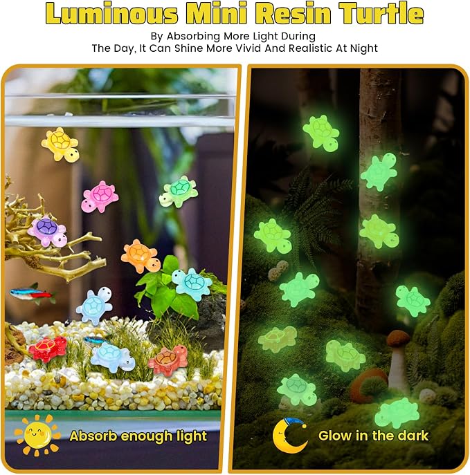 200pcs Mini Resin Turtles Luminous Tiny Turtle for Crafts Dollhouse Miniatures Mini Resin Things Animals for Fairy Garden Micro Landscaping Decoration Home Decor, 10 Colors(0.4 * 0.5inch)