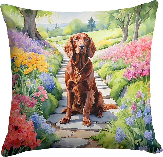 Caroline's Treasures Irish Setter Spring Path Throw Pillow Machine Washable, Indoor Outdoor Decorative Pillow for Couch, Bed or Patio, 18Hx18W