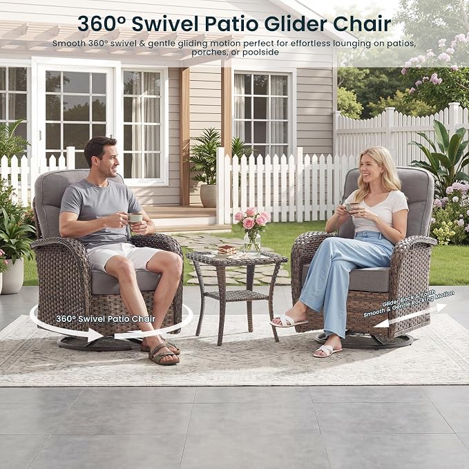 High Back Luxury Patio Furniture Set with 6-inch Thick Cushion, Swivel Rocker Patio Chairs with Outdoor Couch, 7 Piece Wicker Conversation Set for Deck Yard Garden Balcony Gray