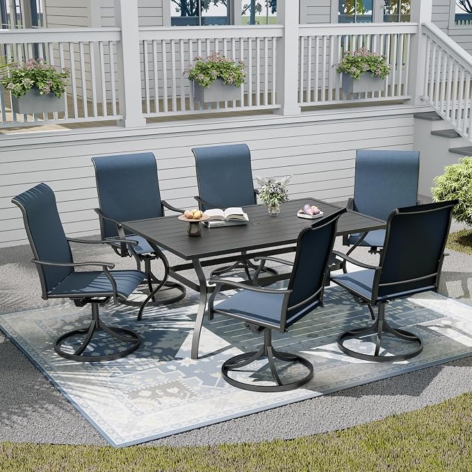 Outdoor Patio Dining Set,Including 6pcs Swivel Chairs and 60"x 38"x 28" Patio Dining Table,Garden Furniture Set with 1.6" Umbrella Hole for All Weather