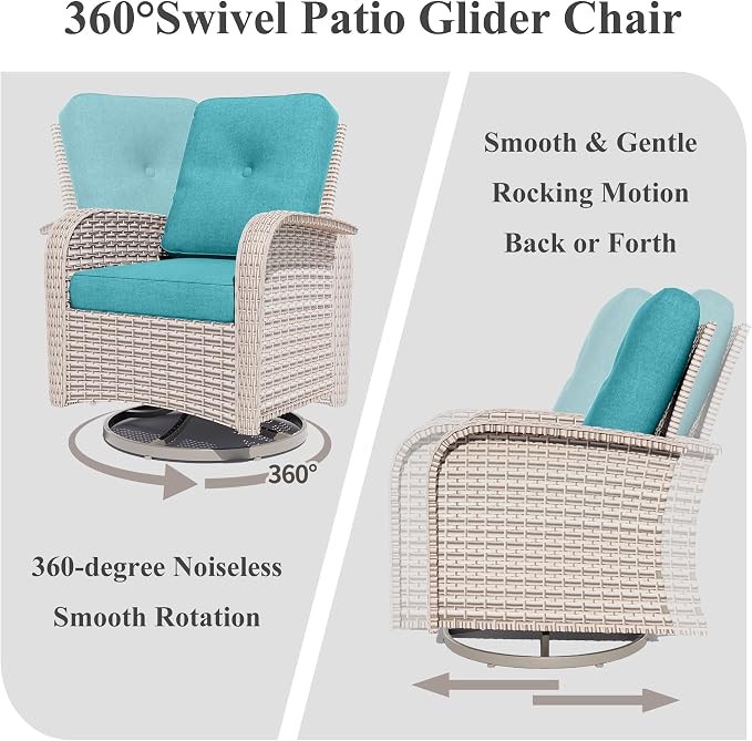 Patio Furniture Set, 12-Piece Outdoor Sectional Sofa with Swivel Rocker Chairs & Ottomans, Wicker Patio Conversation Set with Coffee Table, Cyan Cushions