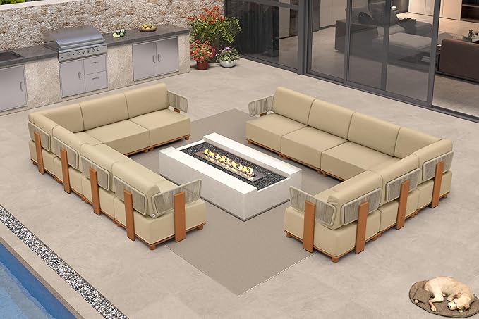 PURPLE LEAF Patio Furniture Set Modular L-Shaped Outdoor Sectional Sofa with 11" Thick Olefin Cushion 12-Piece Outdoor Conversation Set for Patio Backyard Garden Poolside, Beige