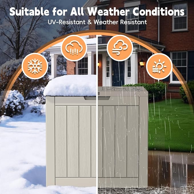 Mars Villa 31 Gallon Deck Box, Waterproof Weatherproof and UV Resistant Resin Storage Bin with Lockable Lid, for Outdoor Patio Furniture Cushions, Pool Supplies, Garden Tools, Grey