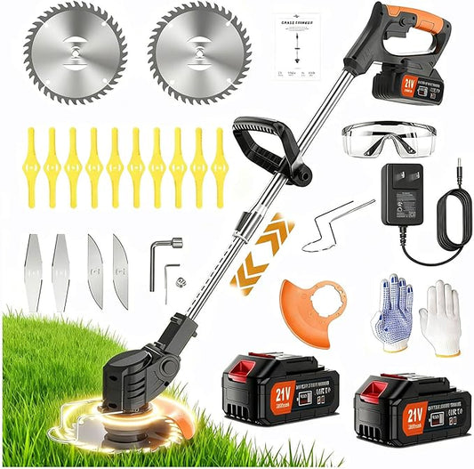 Weed Wacker Battery Powered - Electric Weed Trimmer with 2X 21V Lithium Battery 3 in 1 Stringless Lightweight Grass Cutter/Weed Trimmer/Grass Edger.Suitable for Gardens, patios,and lawns. (NEW Black)