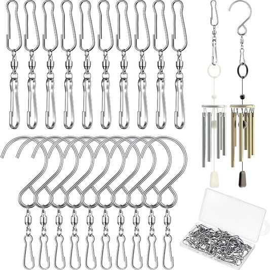 Jetec 20 Pieces Wind Spinner Swivel Hooks 360 Degree Dual Spinning Windsock Chime Supplies Hanger Swivels Clip Hanging Hooks with Storage Box for Wind Spinners Supply, 2 Styles (Metal Color)