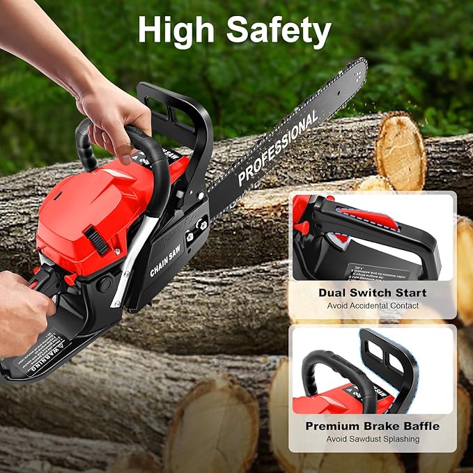 Gasoline Chainsaw, 58cc 20" Chain Gas Saw, Single Cylinder Air-cooled 2-stroke Engine, 3.6HP Professional Quick Stop Chainsaw for 19.69" Wood Cutting, Tree Pruning, Forest Felling, 45*10.24*10.83in
