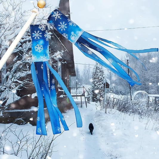 NOVWANG 2 Pcs Winter Snowflake Windsocks, 40 Inch Christmas Windsock Winter Outdoor Hanging Decoration Flag for Yard Garden Patio Balcony Porch Home Decor