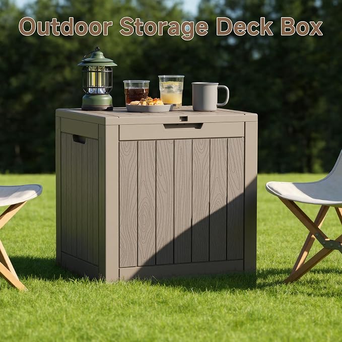 EasyUp 35 Gallon Deck Box Small Deck Box for Indoor and Outdoor,Waterproof Storage Boxs for Patio Furniture,Garden Tools,Cushions, Lockable and UV Resistant,Easy to Install(Grey)