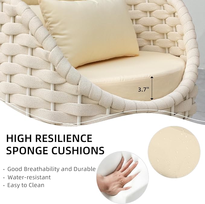 TWT 5-Piece Aluminum Patio Furniture Set, Olefin Rope Modern Outdoor Conversation Set Sectional Sofa with Water Repellent Thick Cushions and Coffee Table for Balcony, Garden, Beige