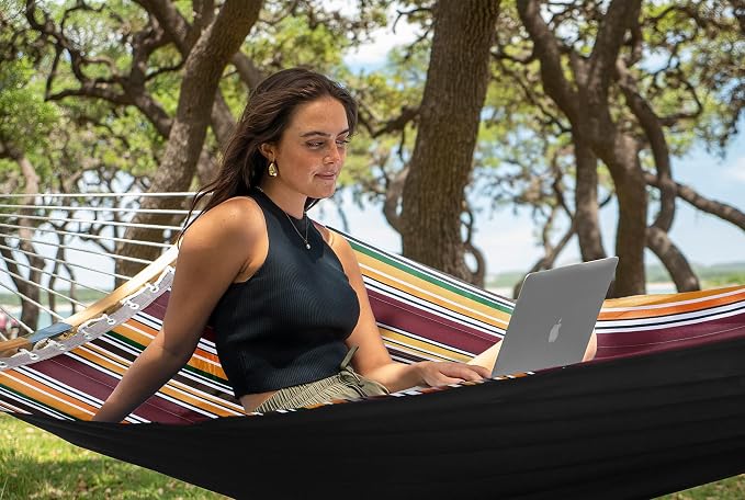 SUPERJARE Hammock with Stand, 2 Person Heavy Duty Hammock Frame, Detachable Pillow & Strong Curved-Bar & Portable Carrying Bag, Perfect for Outdoor & Indoor - Maple-Leaf Red