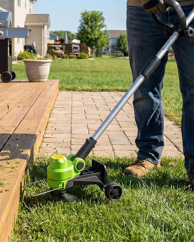 12" Cordless String Trimmer Weed Wacker, Battery Powered Grass Trimmer with 2 x 2.0Ah Batteries & Fast Charger, Includes Wheels and 8 Replacement Spool Lines for Lawn Care