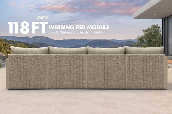 PURPLE LEAF Patio Furniture Set with 2-Person Chaise Lounge 9 Pieces Outdoor Conversation Sets Patio Sofa with Cushions and Coffee Table Deep Seating Furniture for Porch Lawn Backyard Beige