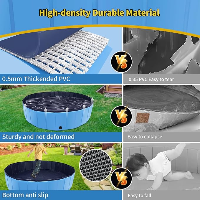 CACSPS Foldable Dog Pool, 71" x 12" Large Kiddie Pool with Hard Plastic, Non-Slip Dog Bath Tub for Outdoor Backyard, Collapsible Dog Swimming Pool for Kids Dogs Pets (Blue)