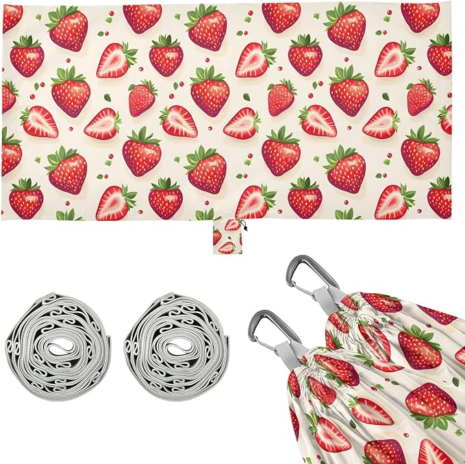 Camping Hammock Outdoor Hammocks for Outside Strawberries Lovely Beach Trees Portable Lightweight with Pockets Tree Straps Indoor Small