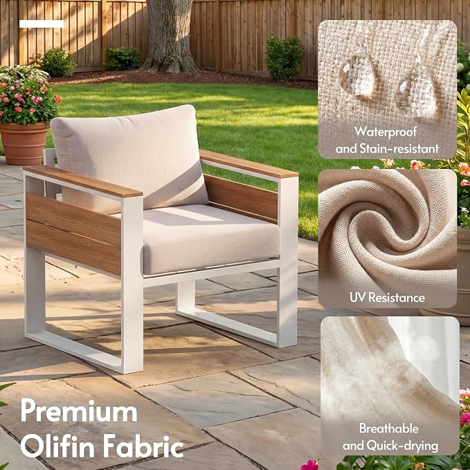 ENSTVER Aluminum Patio Furniture Sets, 5-Seat Outdoor Sofa with Premium Olefin Fabric Cushions & Zero-Maintenance Frame, Patio Sectional Conversation Set for Poolside, Garden