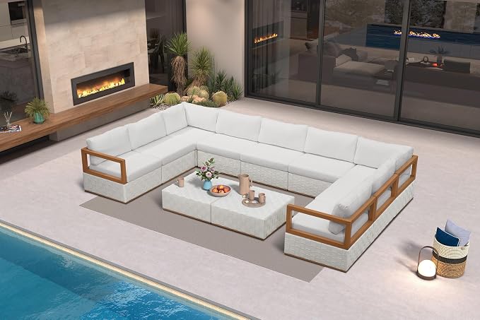 PURPLE LEAF Patio Conversation Sets 11 Pieces, Premium Leather Outdoor Couch Sectional Sofa, Patio Outdoor Furniture Set with Olefin Cushions, Patio Couch for Porch, Balcony, Garden, White