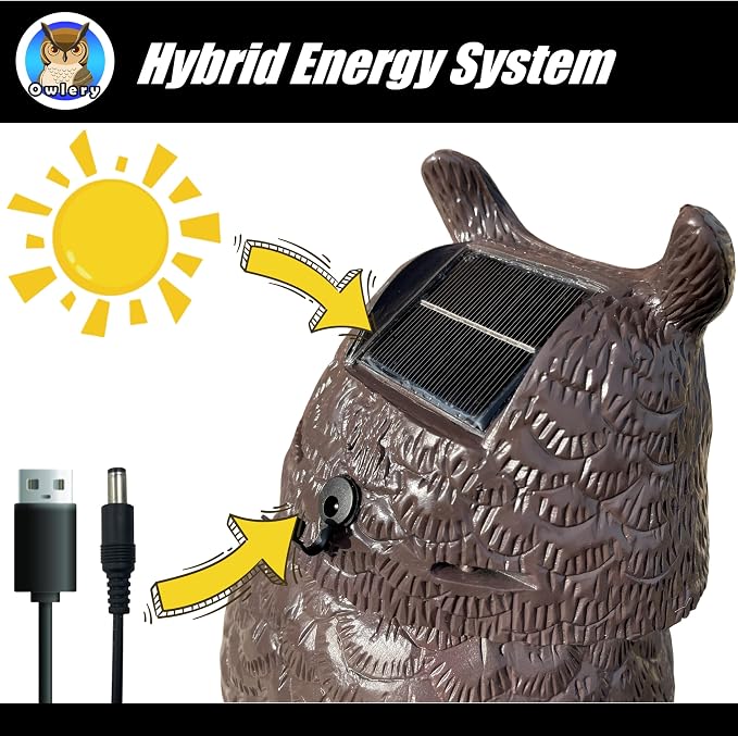 Large Solar Owl with Motion Detector, Flashing Eyes, Spinning Head, Realistic Hooting and Silent Mode, Garden Owl, Outdoor Statue, Decoration for Home, Garden, Patio and Fence