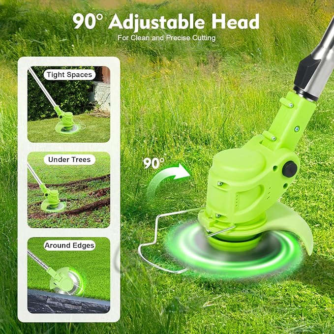 110V String Trimmer Cordless, Weed Wacker with 5.9in Steel Blade, 30 min Runtime, Weed Eater with 2 x Lithium Batteries for Lawn, Garden, etc (Standardausführung ohne Räder)