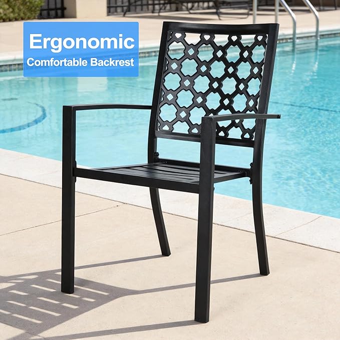 MEOOEM Outdoor Patio Dining Sets for 8, Outdoor Expandable Long Tables and Stackable Chairs Set of 8, All Weather Heavy Duty Black 9-Piece Outdoor Patio Table and Chairs for Garden, Backyard