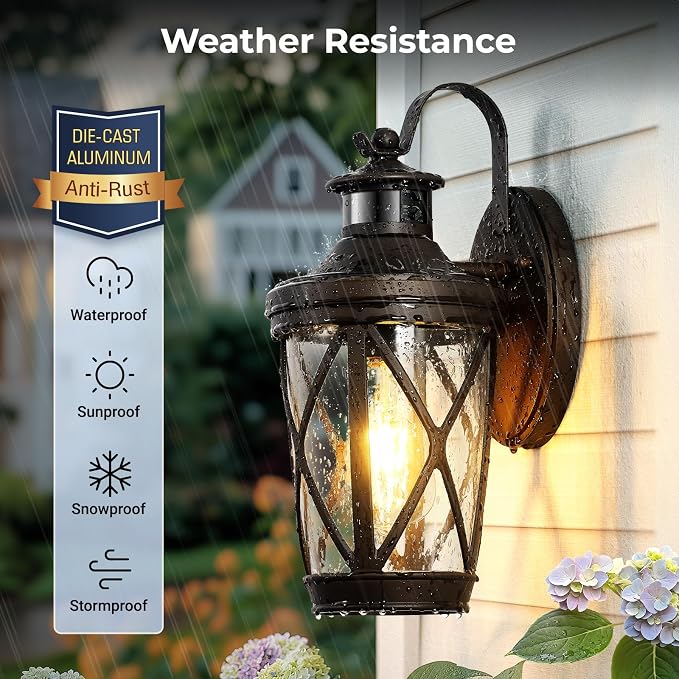 VIANIS Outdoor Motion Sensor Light, Brown Exterior Lighting Fixtures, Oil Rubbed Bronze Outside Lights for House, Waterproof Outdoor Lanterns for Porch, Anti-rust Dusk to Dawn Sensor Wall Mount Sconce | Wall Mount Lanterns, Waterproof Coach Lights, Ant...