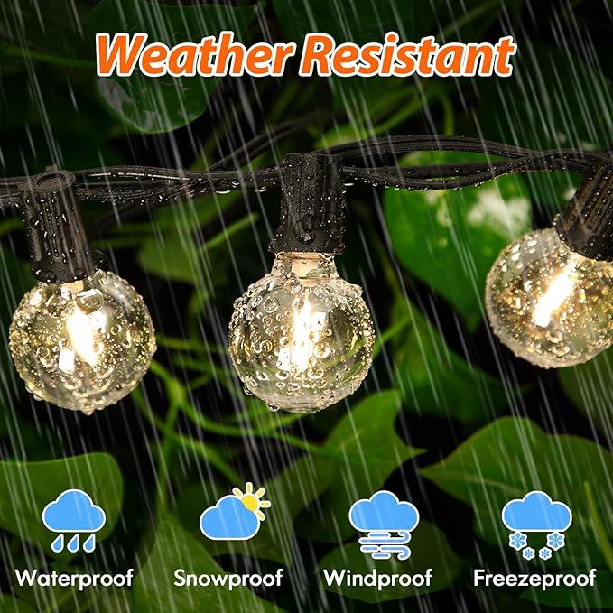 100FT 3 Color in 1 LED String Lights Outdoor Waterproof with Remote | Dimmable String Lights for Outside, G40 Globe Patio Lights with 50+2 Shatterproof Bulbs for Party Backyard BBQ House Camping